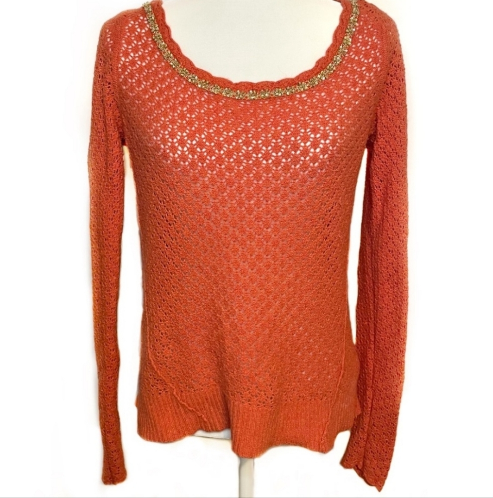 Free People Pointelle Embellished Tie Back Angora Blend Sweater
